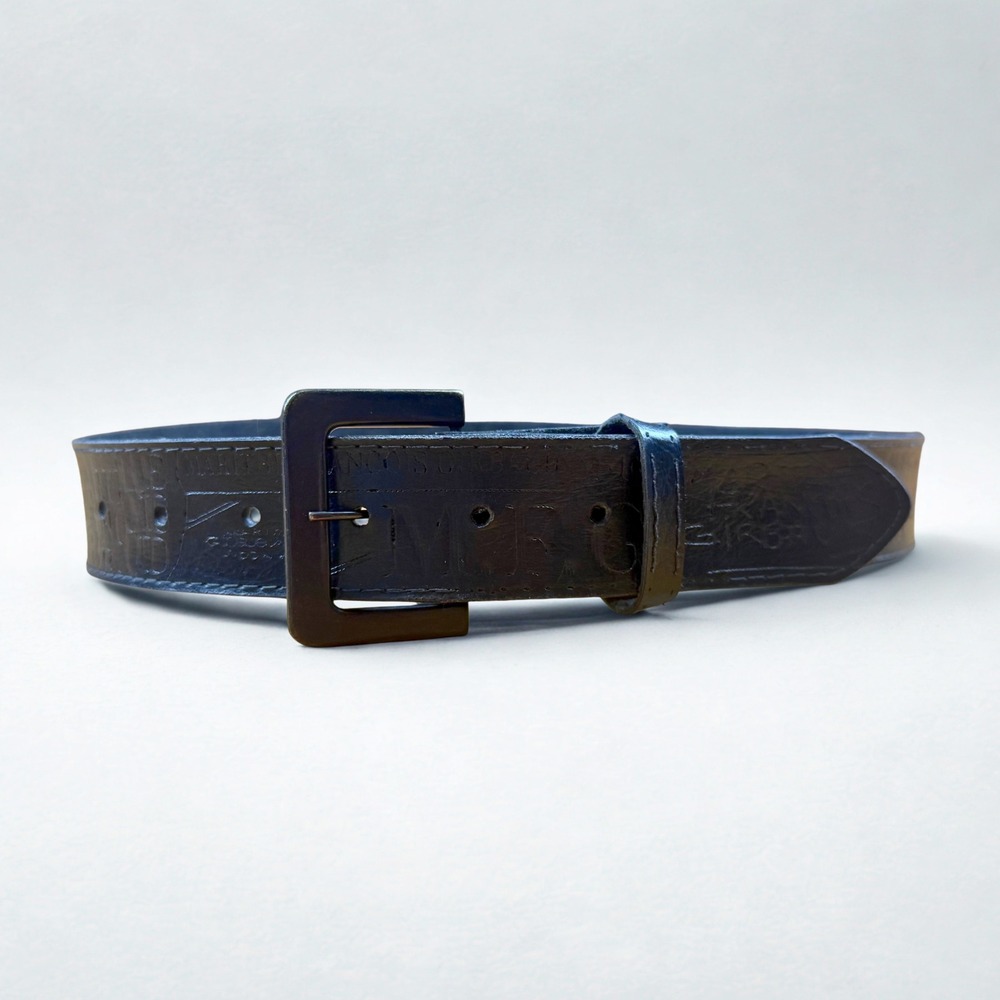 Grunge Black Leather Belt Mens 36" Black Embossed VTG Marithe Francois Girbaud